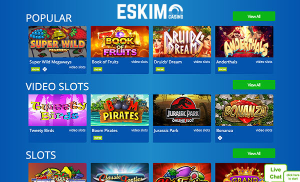 мобильная версия ESKIMO Casino 10 руб